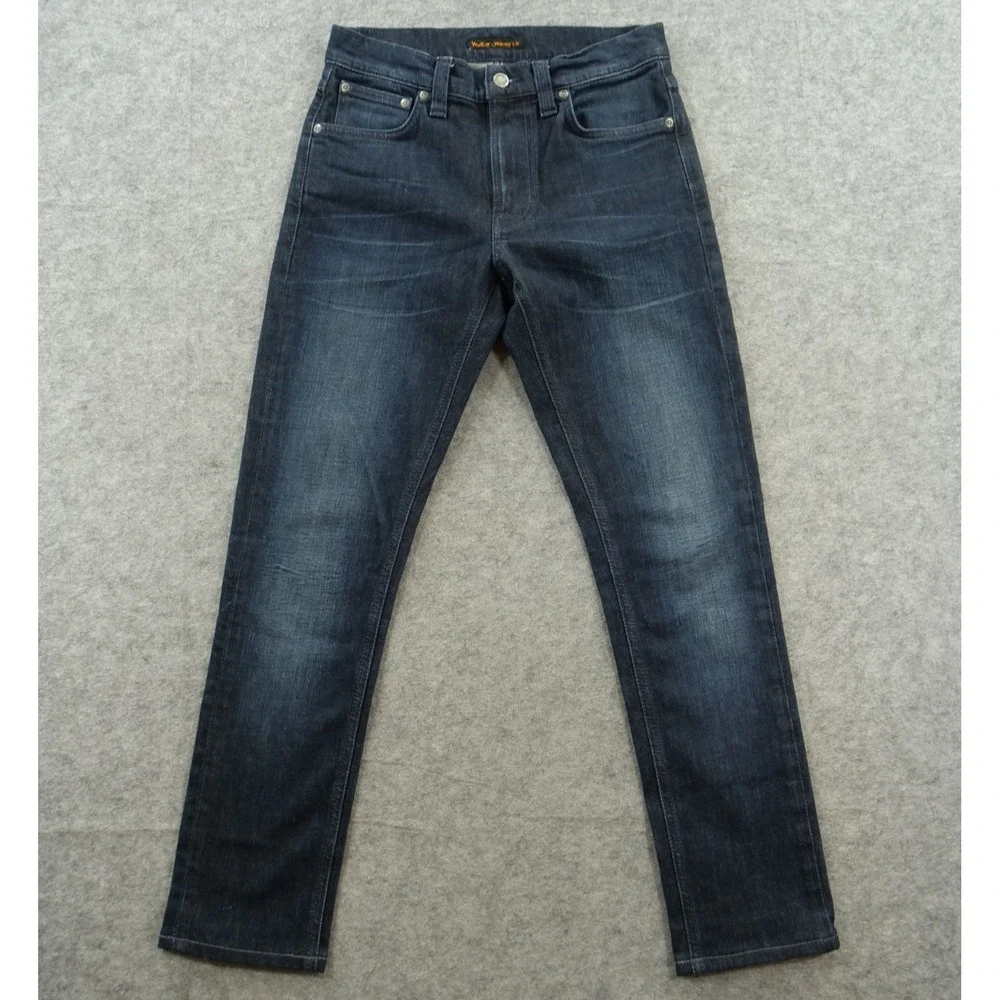 Nudie Jeans Mens 28 Blue Lean Dean Slim Straight Leg Mid Rise Organic